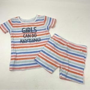 Baby 2pc White Blue Orange Striped Sparkle Graphic T-shirt and Shorts Size 12m